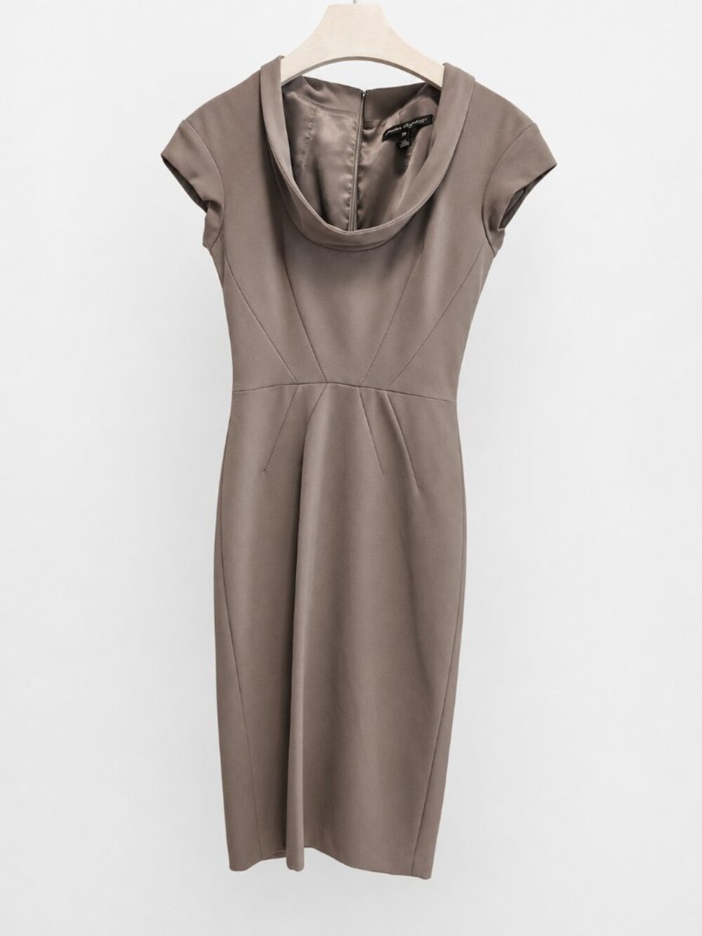 Sandra Angelozzi Taupe Cowl Neck Sheath Dress EU 30